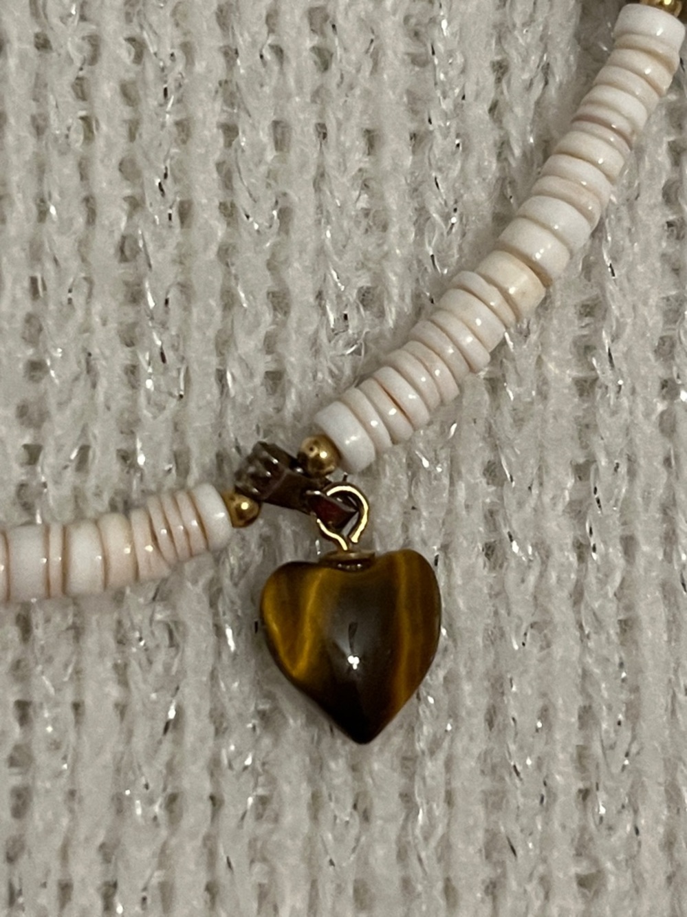 Delicate White Bead Necklace with Heart Charm